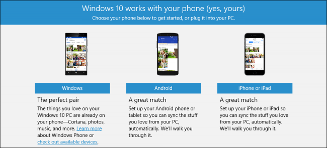 Phone Companion -sovelluksen määrittäminen Windows 10:ssä Androidissa ja iOS:ssä
