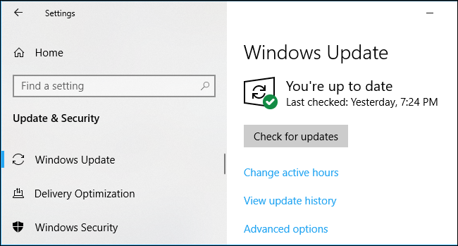 Tetapan Kemas Kini Windows pada Windows 10