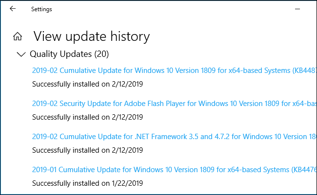 Kemas kini kualiti dalam Windows 10