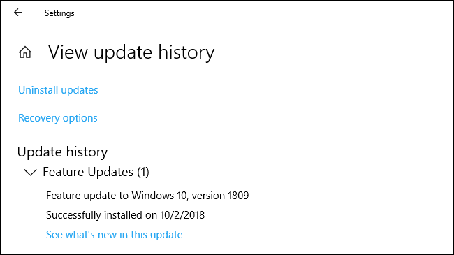 Jaunākais instalētais līdzekļa atjauninājums operētājsistēmā Windows 10