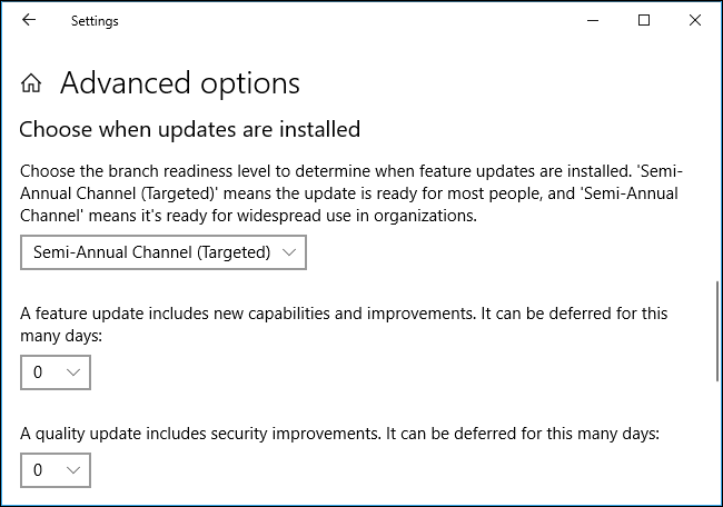 Papildu opcijas atjauninājumu apturēšanai un aizkavēšanai operētājsistēmā Windows 10