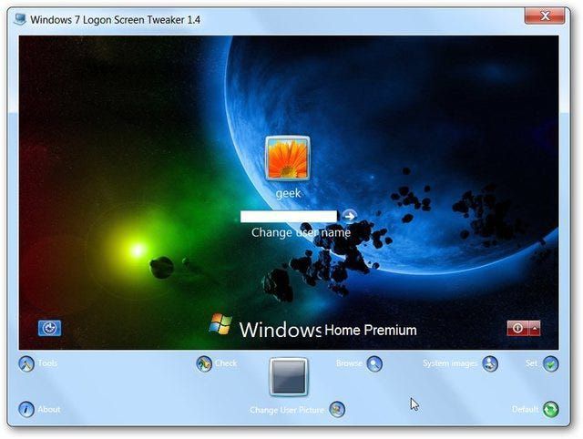 Windows 7 Logon Screen Tweaker உங்கள் உள்நுழைவு வால்பேப்பர் மற்றும் பலவற்றைத் தனிப்பயனாக்குகிறது