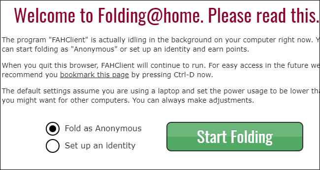 Pilihan anonim atau identitas di Folding@home