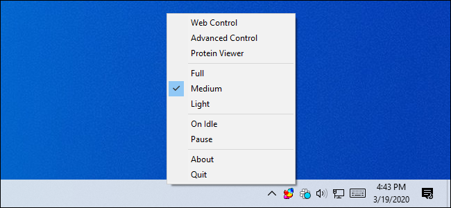 Mengontrol perangkat lunak Folding@home dari area notifikasi Windows