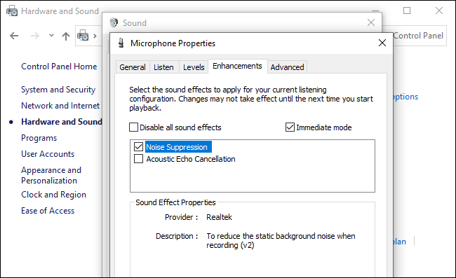 Omogućavanje suzbijanja buke u sustavu Windows 10