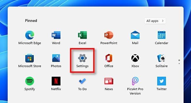 U izborniku Start sustava Windows 11 kliknite