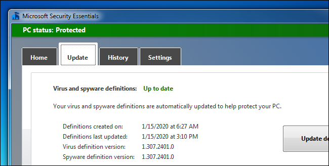 Microsoft Security Essentials erhält weiterhin Definitionsupdates unter Windows 7.