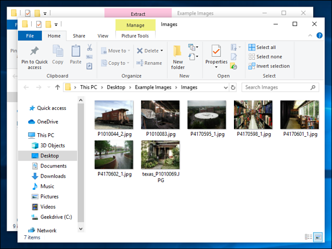 Файлове, извлечени от Zip файл в Windows 10.