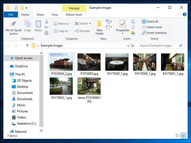 Пример за файлове за Zip в Windows 10.