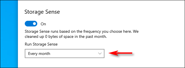 Изберете Storage Sense Run Interval в настройките на Windows 10