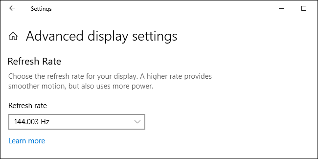 Опции за скорост на опресняване в настройките на Windows 10