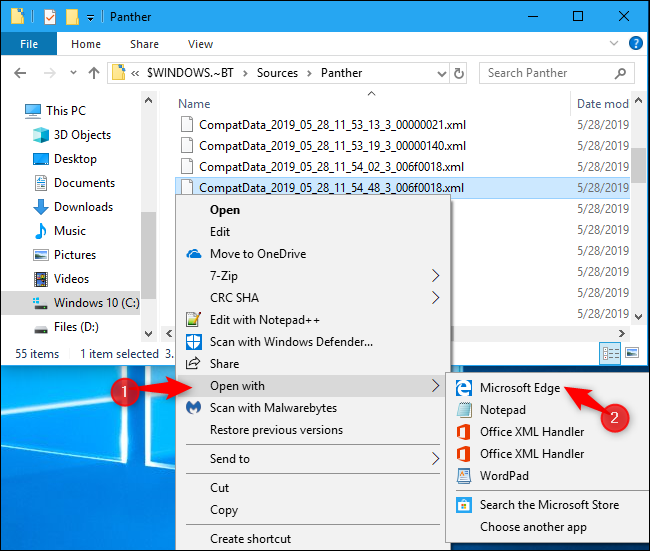 Abrir un archivo de registro XML de CompatData en Windows 10