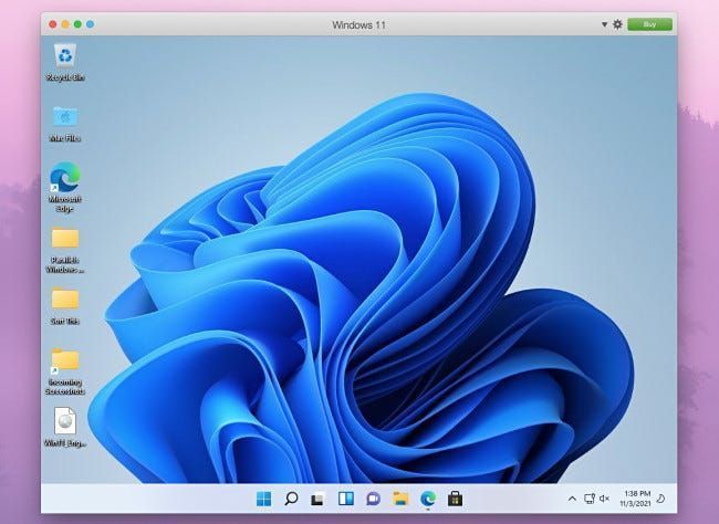 Un desktop Windows 11 visto in Parallels su Mac.