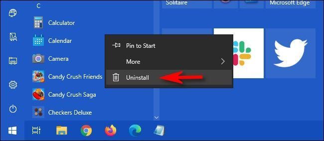 في قائمة ابدأ في نظام التشغيل Windows 10 ، انقر بزر الماوس الأيمن فوق التطبيق وحدد