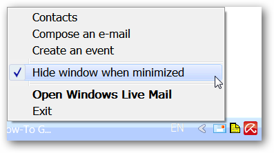 Minimalizujte program Windows Live Mail na systémovú lištu v systéme Windows 7