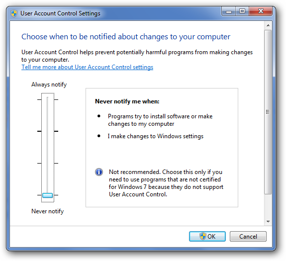 Kuinka (todella) poistaa UAC kokonaan käytöstä Windows 7:ssä