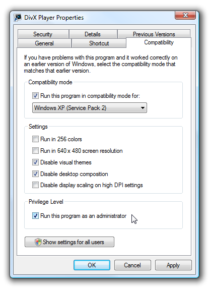 Verwenden des Windows 7- oder Vista-Kompatibilitätsmodus