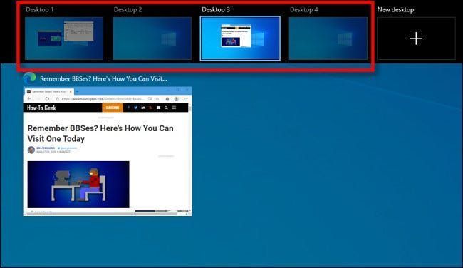 Skrin Paparan Tugas Windows 10 yang memaparkan desktop maya
