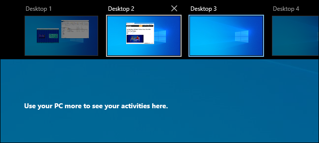 Dalam Windows 10 Task View, tetingkap telah dialihkan ke desktop maya yang lain.