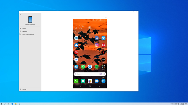 Zaslon Android telefona preslikan na Windows PC