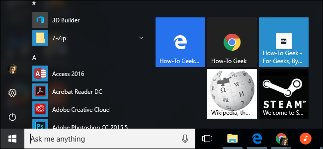 Com afegir enllaços de llocs web al menú Inici de Windows 10