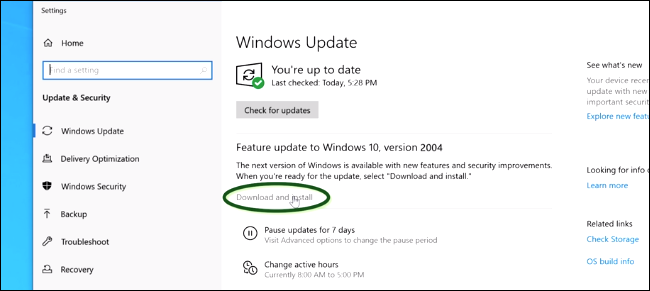 2020. gada maija atjauninājuma instalēšana no Windows atjaunināšanas