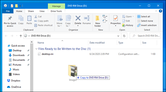 Αντιγραφή αρχείων σε έναν mastered δίσκο στα Windows 10.