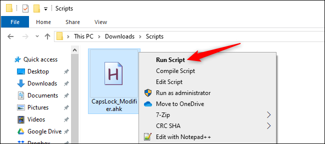 Chạy tập lệnh AutoHotkey từ File Explorer.