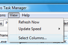 Utilice el Administrador de tareas de Windows Vista para ver el nombre de archivo del proceso en ejecución