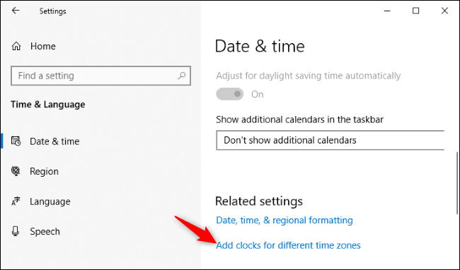 Добавяне на часовници за различни часови зони към Windows 10.