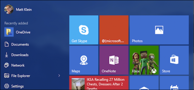 Uuteen Käynnistä-valikkoon tutustuminen Windows 10:ssä
