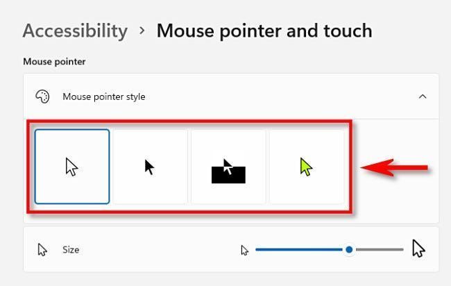 Odaberite stil pokazivača miša.