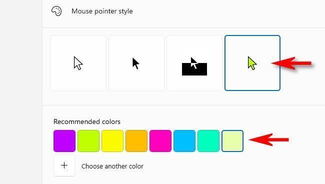 Odaberite boju pokazivača miša.