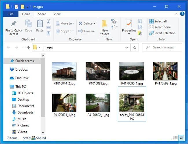 Primjeri slika u Windows 10 File Exploreru.