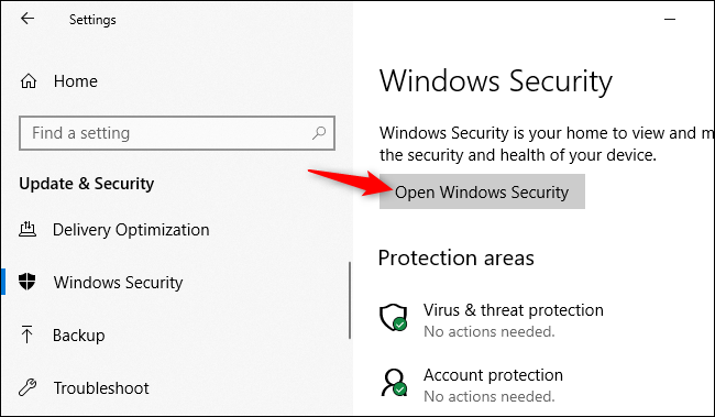 Öffnen der Windows-Sicherheitsanwendung unter Windows 10