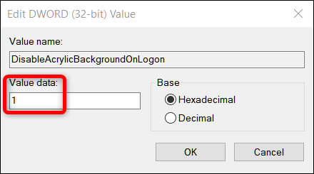 Fare doppio clic sul nuovo valore aggiunto, quindi modificare il campo Dati valore da 0 a 1
