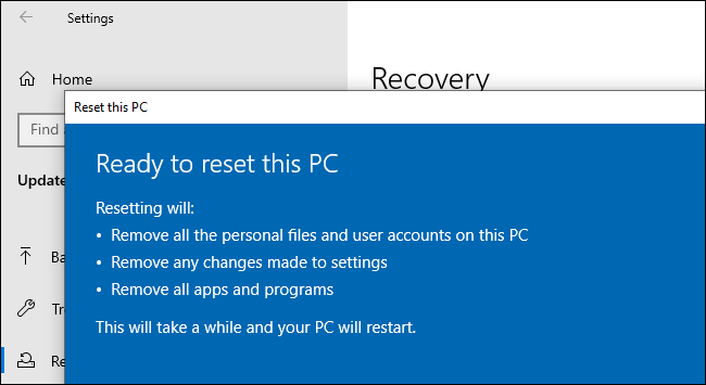 Сброс ПК с Windows 10