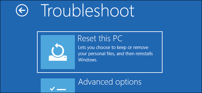La opción Restablecer esta PC en Windows 10
