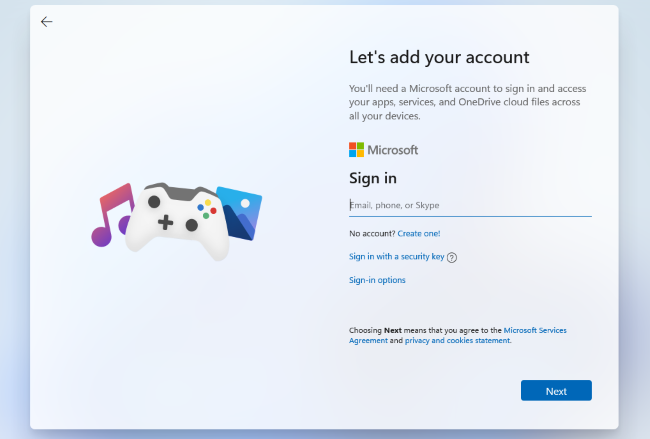 Създаване на акаунт в Microsoft в Windows 11