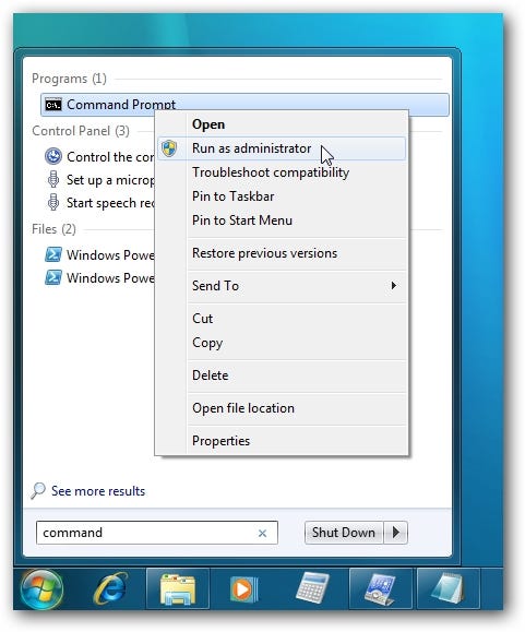 Prompt Perintah Windows 7 sebagai Pentadbir