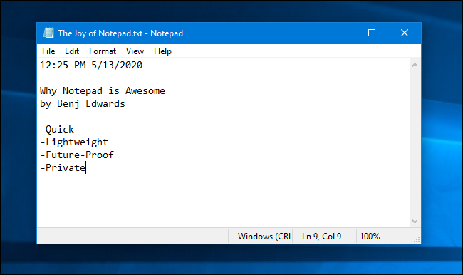 Contoh Notepad Windows 10