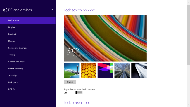 विंडोज 8.1 पर पीसी सेटिंग्स में लॉक स्क्रीन सेटिंग्स।
