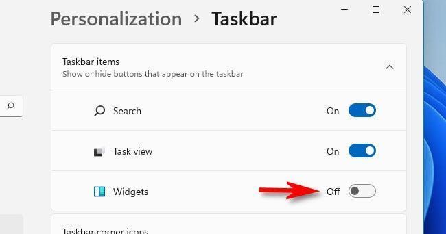 In Settings>Personalización> Barra de tareas> Elementos de la barra de tareas, mueva el interruptor junto a 