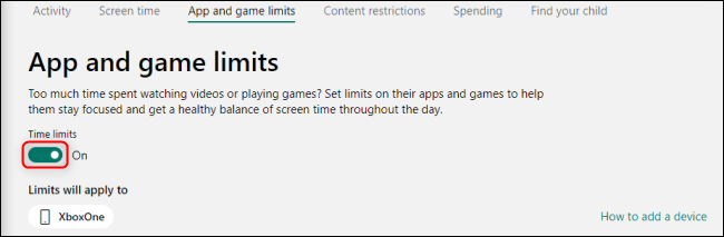 Microsoft Family Group Toggle App Game Limits