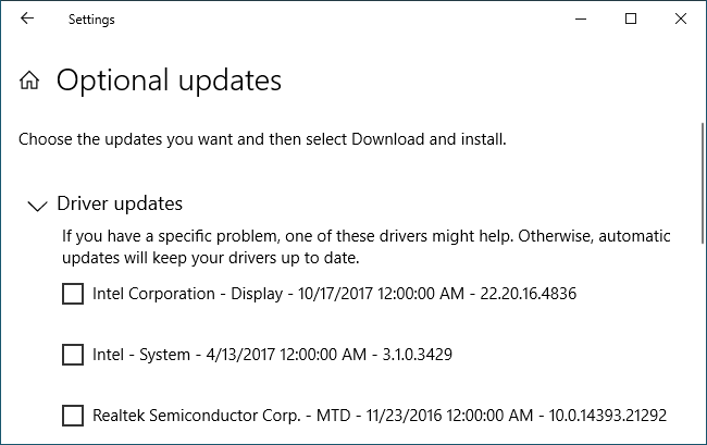 Dodatna ažuriranja upravljačkih programa prikazana u sustavu Windows 10